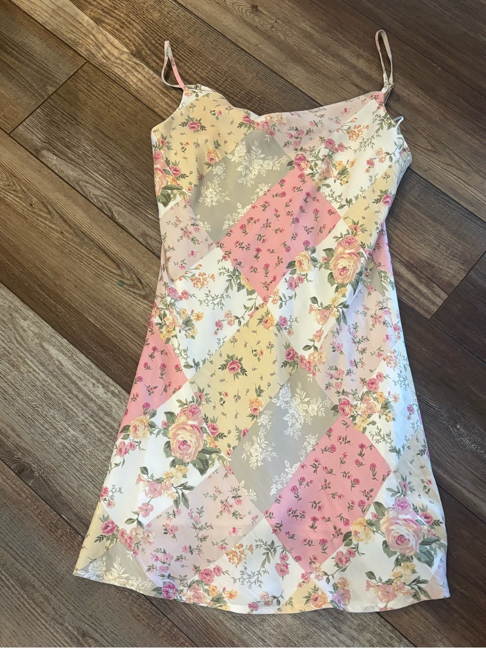 Altar’d State Floral Patchwork Slip Dress - Pink Yellow Cream